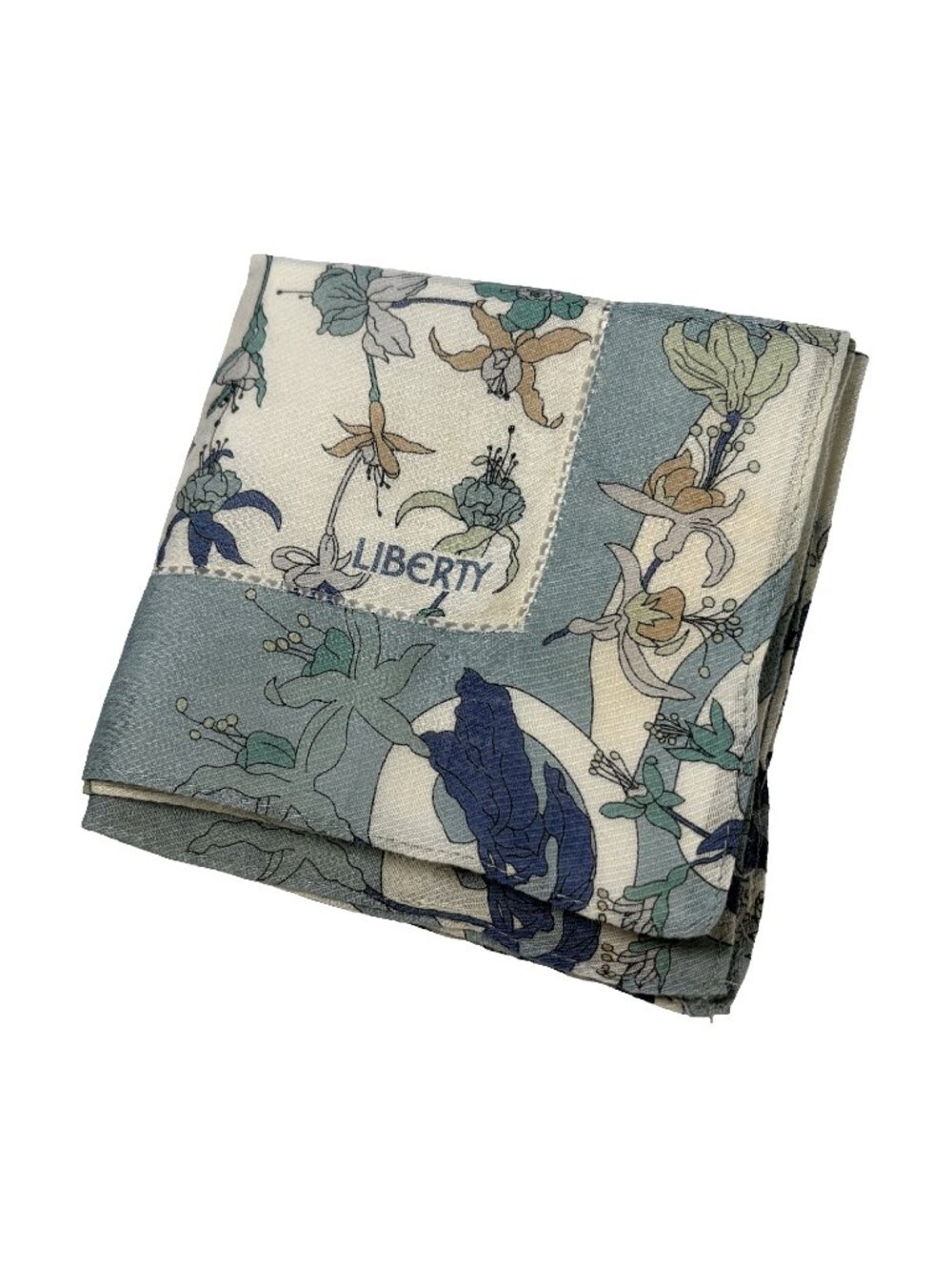 Liberty of London Cotton Floral Scarf Blue Ivory 20" - Picture 2 of 15